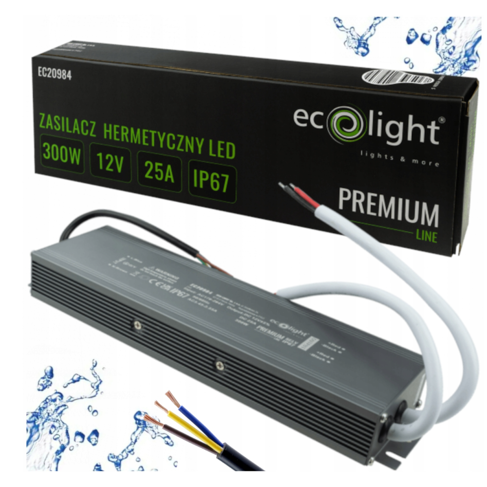 ECOLIGHT Hermetický LED zdroj 12V 300W IP67 vodeodolný