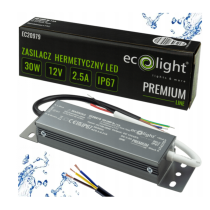 ECOLIGHT Hermetický LED zdroj 12V 30W IP67 vodeodolný