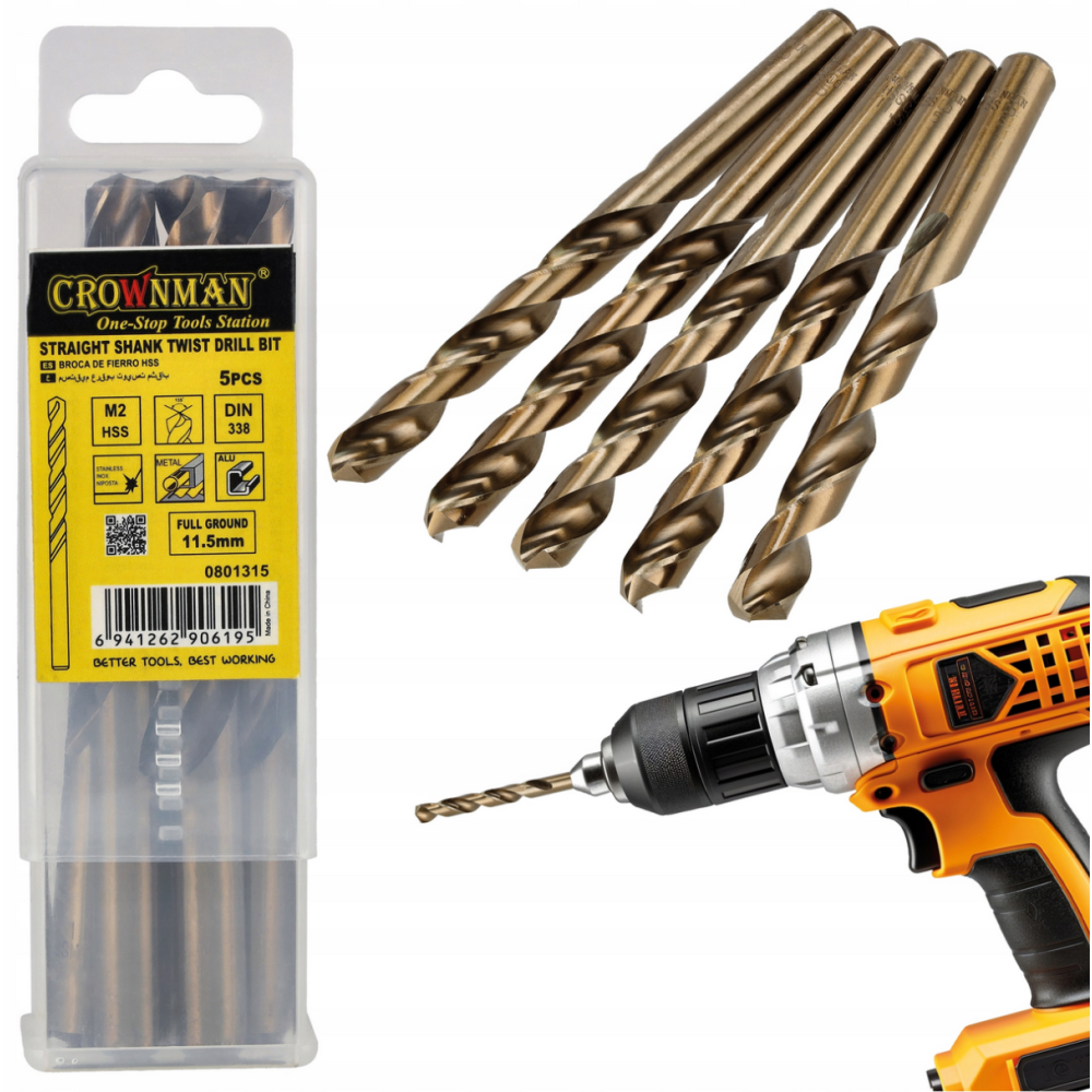 CROWNMAN Súprava 5 ks vrtákov M35 HSS 5% kobalt - 11,5mm