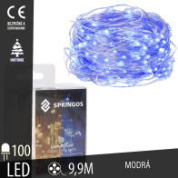SPRINGOS - 100 LED (9,9m) vianočné nano LED svetielka z mikrodrôtov na 3xAA batérie - modrá