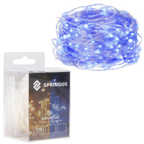 SPRINGOS - 100 LED (9,9m) vianočné nano LED svetielka z mikrodrôtov na 3xAA batérie - modrá