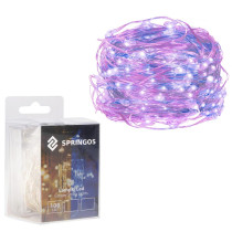SPRINGOS - 100 LED (9,9m) vianočné nano LED svetielka z mikrodrôtov na 3xAA batérie - Ružová+modrá