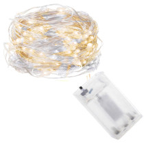 SPRINGOS - 100 LED (9,9m) vianočné nano LED svetielka z mikrodrôtov na 3xAA batérie - Studená biela+Teplá biela