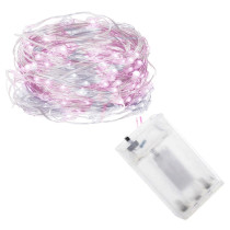SPRINGOS - 100 LED (9,9m) vianočné nano LED svetielka z mikrodrôtov na 3xAA batérie - Studená biela+Ružová