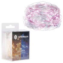 SPRINGOS - 100 LED (9,9m) vianočné nano LED svetielka z mikrodrôtov na 3xAA batérie - Studená biela+Ružová