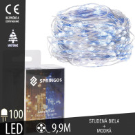 SPRINGOS - 100 LED (9,9m) vianočné nano LED svetielka z mikrodrôtov na 3xAA batérie - Studená biela+Modrá