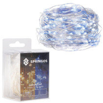 SPRINGOS - 100 LED (9,9m) vianočné nano LED svetielka z mikrodrôtov na 3xAA batérie - Studená biela+Modrá