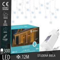 SPRINGOS - 300 LED (12m) vianočný svetelný záves CL0300 - ​​vnút./vonk. cencúľové svetielka - studená biela