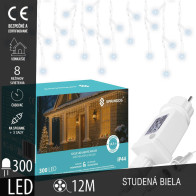 SPRINGOS - 300 LED (12m) vianočný svetelný záves CL0300 - ​​vnút./vonk. cencúľové svetielka - studená biela