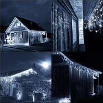 SPRINGOS - 300 LED (12m) girlandová svetelná reťaz, ​​vnút./vonk. cencúľové svetielka - studená biela