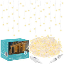 SPRINGOS - 300 LED (12m) vianočný svetelný záves CL0301, ​​vnút./vonk. cencúľové svetielka - teplá biela