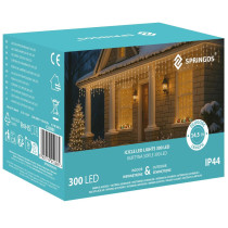 SPRINGOS - 300 LED (12m) svetelný záves CL0301, ​​vnút./vonk. cencúľové svetielka - teplá biela