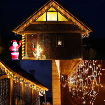 SPRINGOS - 300 LED (12m) vianočný svetelný záves CL0301, ​​vnút./vonk. cencúľové svetielka - teplá biela