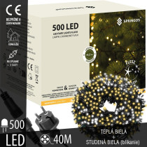 SPRINGOS - 500 LED (40m) vianočná svetelná reťaz CL0528, ​​vnút./vonk. na stromček - teplá biela + záblesk studená biela