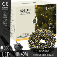 SPRINGOS - 500 LED (40m) vianočná svetelná reťaz CL0528, ​​vnút./vonk. na stromček - teplá biela + záblesk studená biela