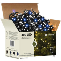 SPRINGOS - 300 LED (24m) vianočná svetelná reťaz CL0329, ​​vnút./vonk. na stromček - studená biela + modrý záblesk