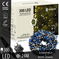 SPRINGOS - 300 LED (24m) vianočná svetelná reťaz CL0329, ​​vnút./vonk. na stromček - studená biela + modrý záblesk