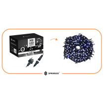 SPRINGOS - 300 LED (24m) vianočná svetelná reťaz CL0329, ​​vnút./vonk. na stromček - studená biela + modrý záblesk