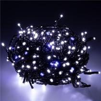 SPRINGOS - 300 LED (24m) vianočná svetelná reťaz CL0329, ​​vnút./vonk. na stromček - studená biela + modrý záblesk