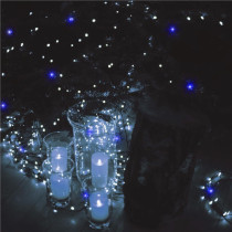 SPRINGOS - 300 LED (24m) vianočná svetelná reťaz CL0329, ​​vnút./vonk. na stromček - studená biela + modrý záblesk