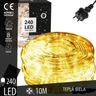 SPRINGOS - 240 LED (10m) vianočný svetelný had CL1200, ​​vnút./vonk. osvetlenie 8 programov - teplá biela