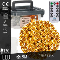 SPRINGOS - 120 LED (9m) vianočná svetelná reťaz CL0171, ​​vnút./vonk. na batérie 3xAA - teplá biela