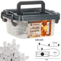 SPRINGOS - 120 LED (9m) vianočná svetelná reťaz CL0171, ​​vnút./vonk. na batérie 3xAA - teplá biela