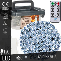 SPRINGOS - 120 LED (9m) vianočná svetelná reťaz CL0172, ​​vnút./vonk. na batérie 3xAA - studená biela