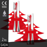 SPRINGOS - Vianočné vrecko na príbory sada 2ks CA0600 v tvare vianočného stromčeka - červené