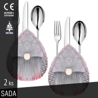 SPRINGOS - Vianočné vrecko na príbory sada 2ks CA0603 v tvare vianočného škriatka - sivé