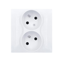 Kontakt Simon - Dvojitá zásuvka SIMON54 DGZ2TSZ/11, uzemnenie a clonky, šikmá, (komp. výrobok), 16A, 250V, skrut. svorky, biela