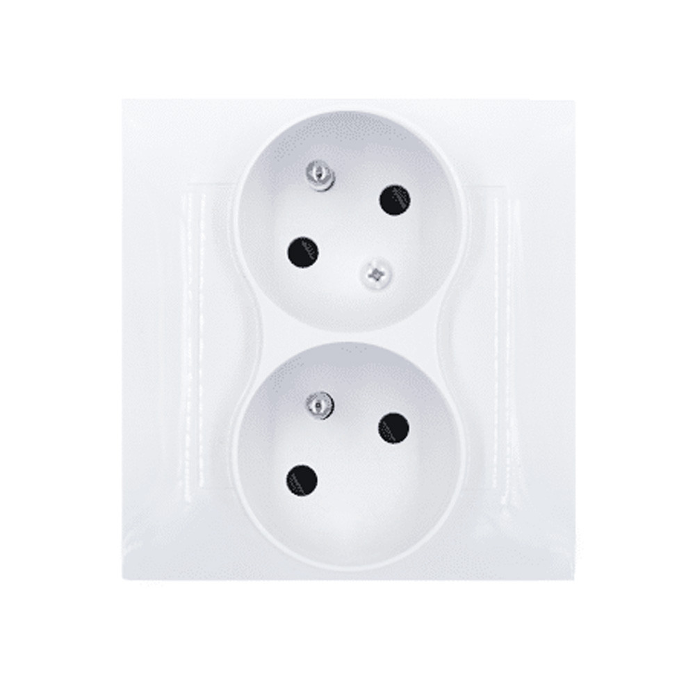 Kontakt Simon - Dvojitá zásuvka SIMON54 DGZ2TSZ/11, uzemnenie a clonky, šikmá, (komp. výrobok), 16A, 250V, skrut. svorky, biela