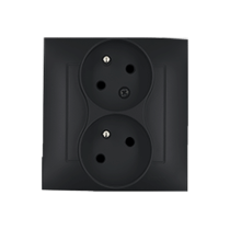 Kontakt Simon - Dvojitá zásuvka SIMON54 DGZ2TS/49, uzemnenie a clonky, šikmá, 16A, 250V, skrut. svorky, čierny matný