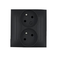 Kontakt Simon - Dvojitá zásuvka SIMON54 DGZ2TS/49, uzemnenie a clonky, šikmá, 16A, 250V, skrut. svorky, čierny matný