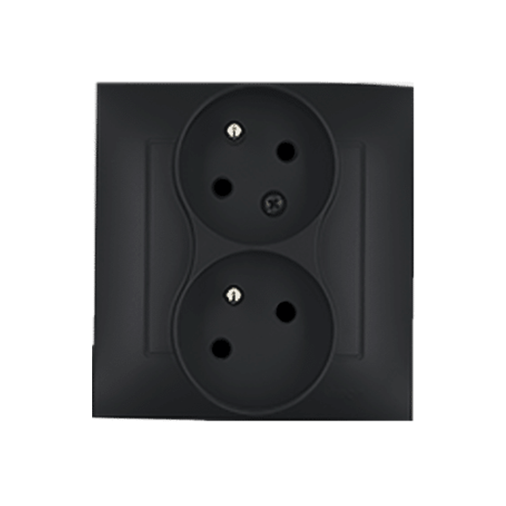 Kontakt Simon - Dvojitá zásuvka SIMON54 DGZ2TS/49, uzemnenie a clonky, šikmá, 16A, 250V, skrut. svorky, čierny matný