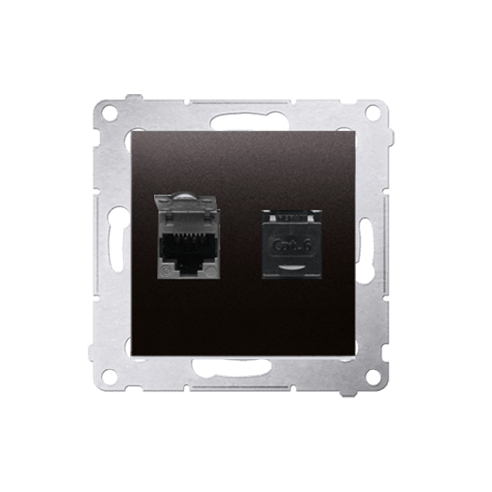 Kontakt Simon - Dvojitá počítačová zásuvka SIMON54 D62.01/48, RJ45 kat6 s protiprachovou clonou, antracitová