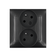Kontakt Simon - Dvojitá zásuvka SIMON54 DGZ2TS/48, uzemnenie a clonky, šikmá, 16A, 250V, skrut. svorky, antracitová