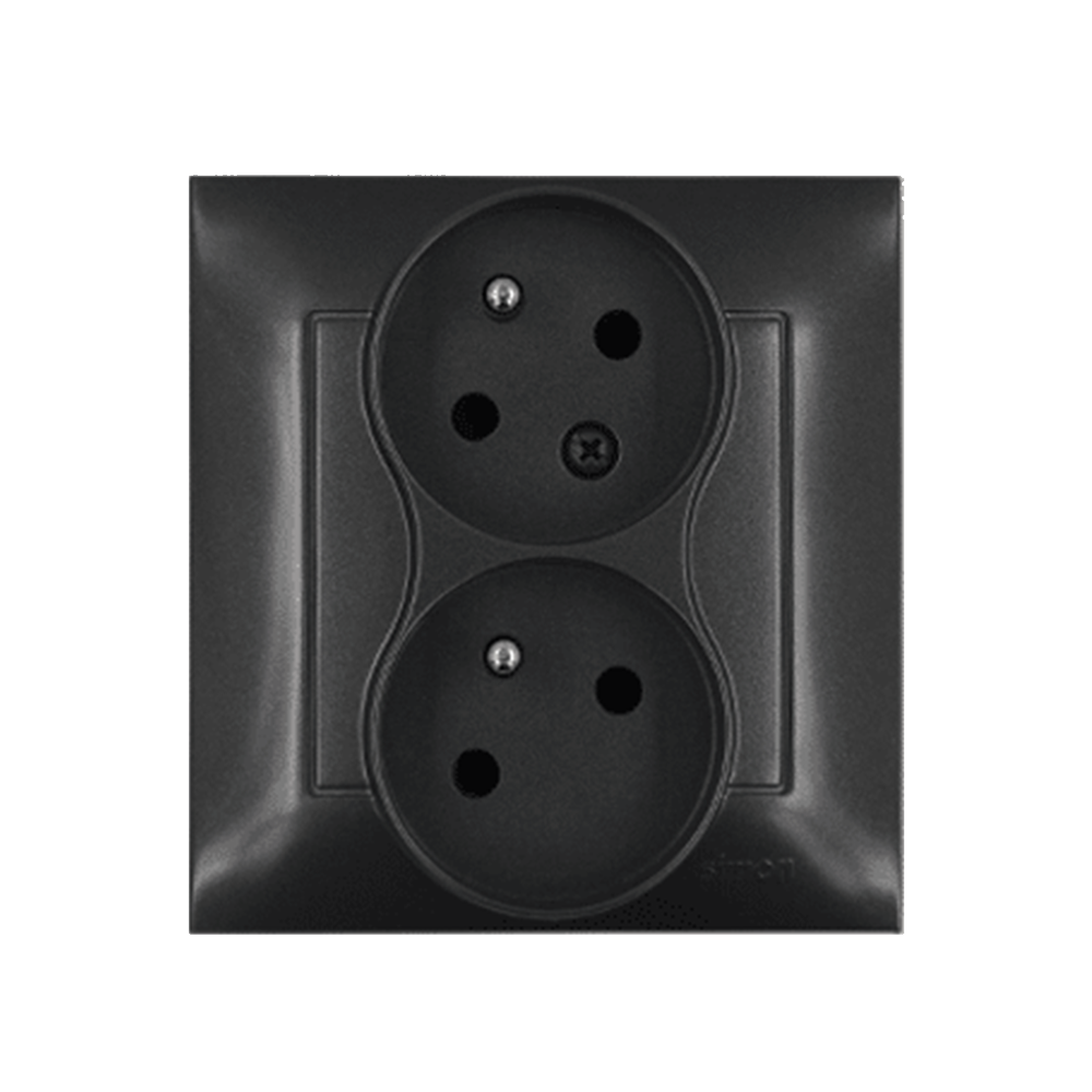 Kontakt Simon - Dvojitá zásuvka SIMON54 DGZ2TS/48, uzemnenie a clonky, šikmá, 16A, 250V, skrut. svorky, antracitová