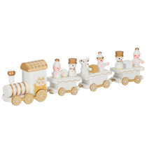 SPRINGOS - Vianočný drevený vláčik ču-ču s vagónmi CA1267 hračka - bielo / zlatý dizajn