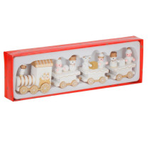 SPRINGOS - Vianočný drevený vláčik ču-ču s vagónmi CA1267 hračka - bielo / zlatý dizajn