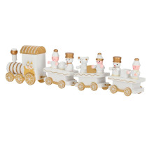 SPRINGOS - Vianočný drevený vláčik ču-ču s vagónmi CA1267 hračka - bielo / zlatý dizajn