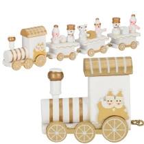 SPRINGOS - Vianočný drevený vláčik ču-ču s vagónmi CA1267 hračka - bielo / zlatý dizajn