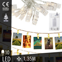 SPRINGOS - 10 LED (1,35m) Girlanda - Svietiace fotoklipy CL4131pre upevnenie fotografií​​, vnútorná dekorácia - teplá biela
