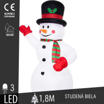 SPRINGOS - Nafukovací snehuliak 180cm CL4056 - samonafukovací, vonkajší, IP44 s LED osvetlením - studená biela