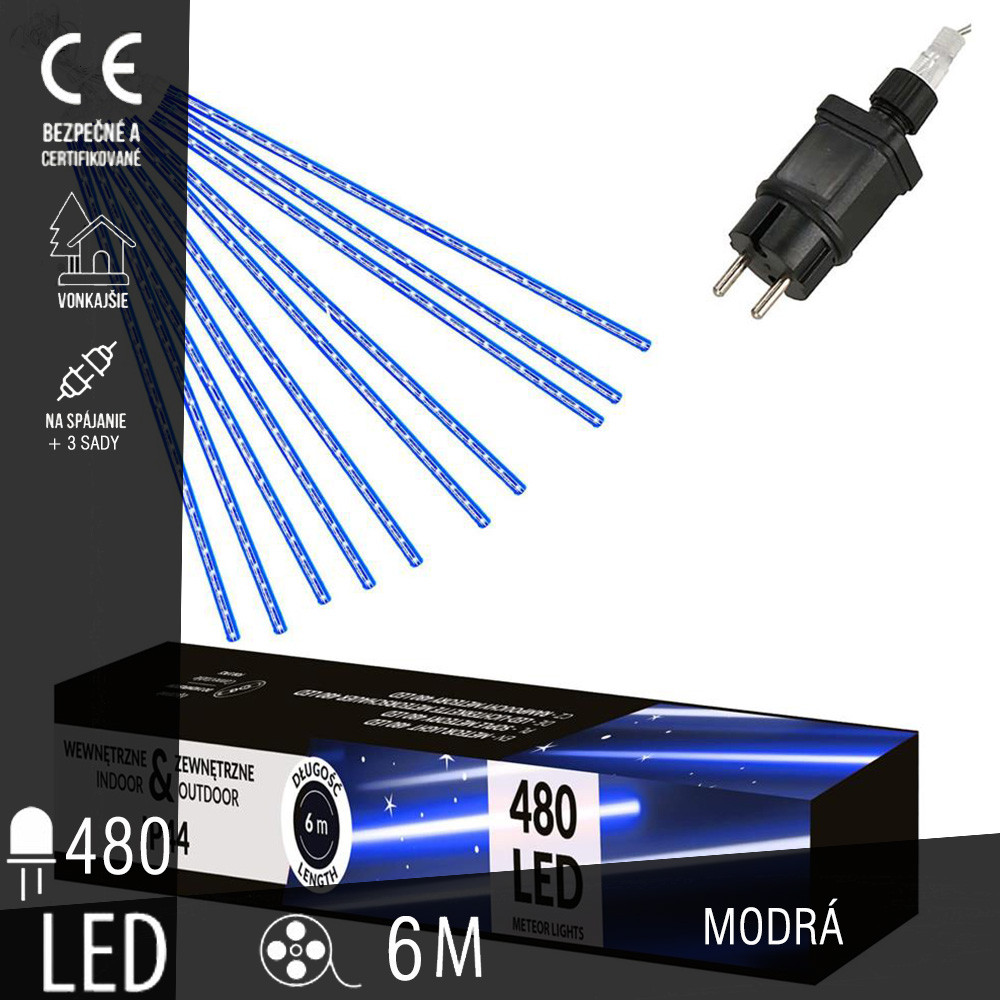 SPRINGOS - 480 LED (6m) Svietiace cencúle CL1210 "METEOR" efekt padajúceho snehu - ​​vnút./vonk. - Modrá