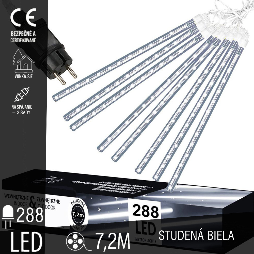 SPRINGOS - 288 LED (7,2m) Svietiace cencúle CL04140 "METEOR" efekt padajúceho snehu - ​​vnút./vonk. - studená biela