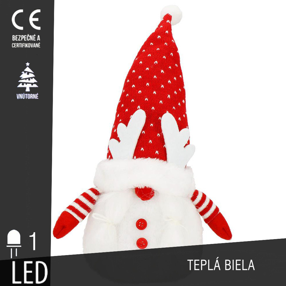 SPRINGOS - Vianočný trpaslík 36cm CA1244 - s LED osvetlením na batérie - teplá biela