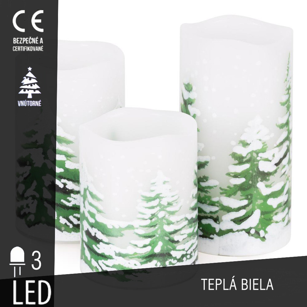SPRINGOS - 3x LED sviečky so zimným motívom CA1455 - na batérie, ​​vnútorné použitie - teplá biela