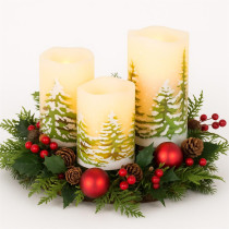 SPRINGOS - 3x LED sviečky so zimným motívom CA1455 - na batérie, ​​vnútorné použitie - teplá biela