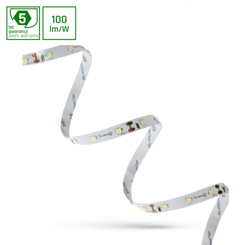 SPECTRUM - 1m LED pásik SMD 3528 - 4W/m - 400lm/m - 60LED/m- IP20 - 8mm - 12V - Studená biela / 6000°K - (5m kotúč)